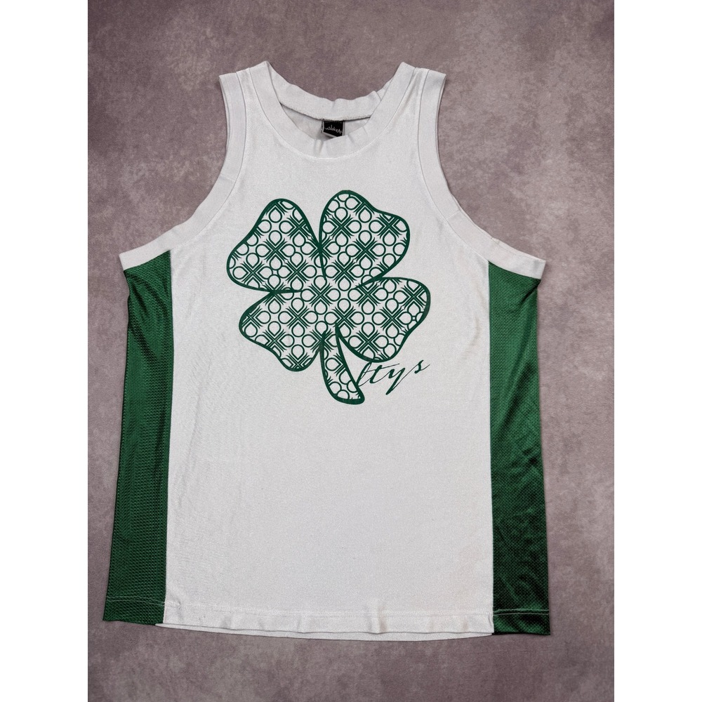 AInokea Hawaii Clover Tank Top Mens M Lucky Four Leaf Graphic Jersey White Green